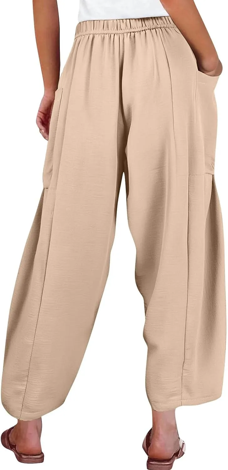 Plus Size Womens Wide Leg Pants High Waisted Casual Boho Pants Loose Flowy Palazzo Summer Beach Vacation Trousers