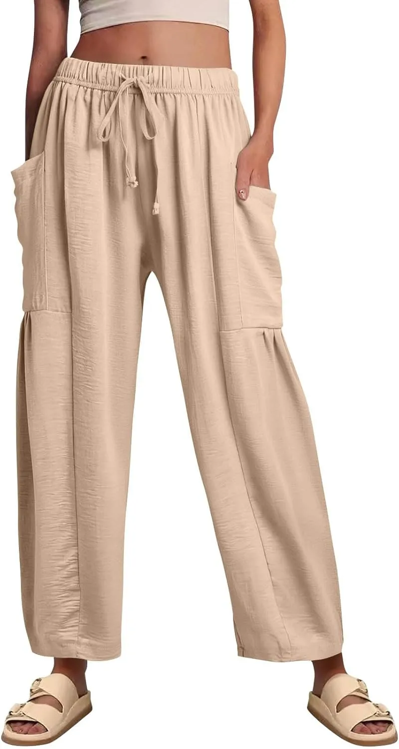 Plus Size Womens Wide Leg Pants High Waisted Casual Boho Pants Loose Flowy Palazzo Summer Beach Vacation Trousers