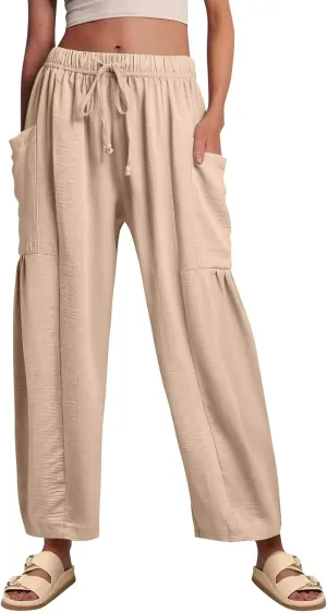Plus Size Womens Wide Leg Pants High Waisted Casual Boho Pants Loose Flowy Palazzo Summer Beach Vacation Trousers