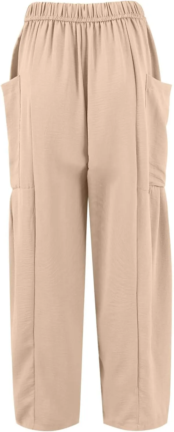 Plus Size Womens Wide Leg Pants High Waisted Casual Boho Pants Loose Flowy Palazzo Summer Beach Vacation Trousers