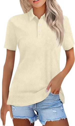 Polo Shirts for Women Collared Golf Shirts Button Short Sleeve Tops Business Casual Quick Dry Moisture Work Blouses