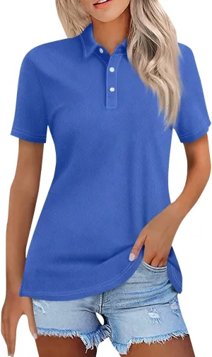 Polo Shirts for Women Collared Golf Shirts Button Short Sleeve Tops Business Casual Quick Dry Moisture Work Blouses