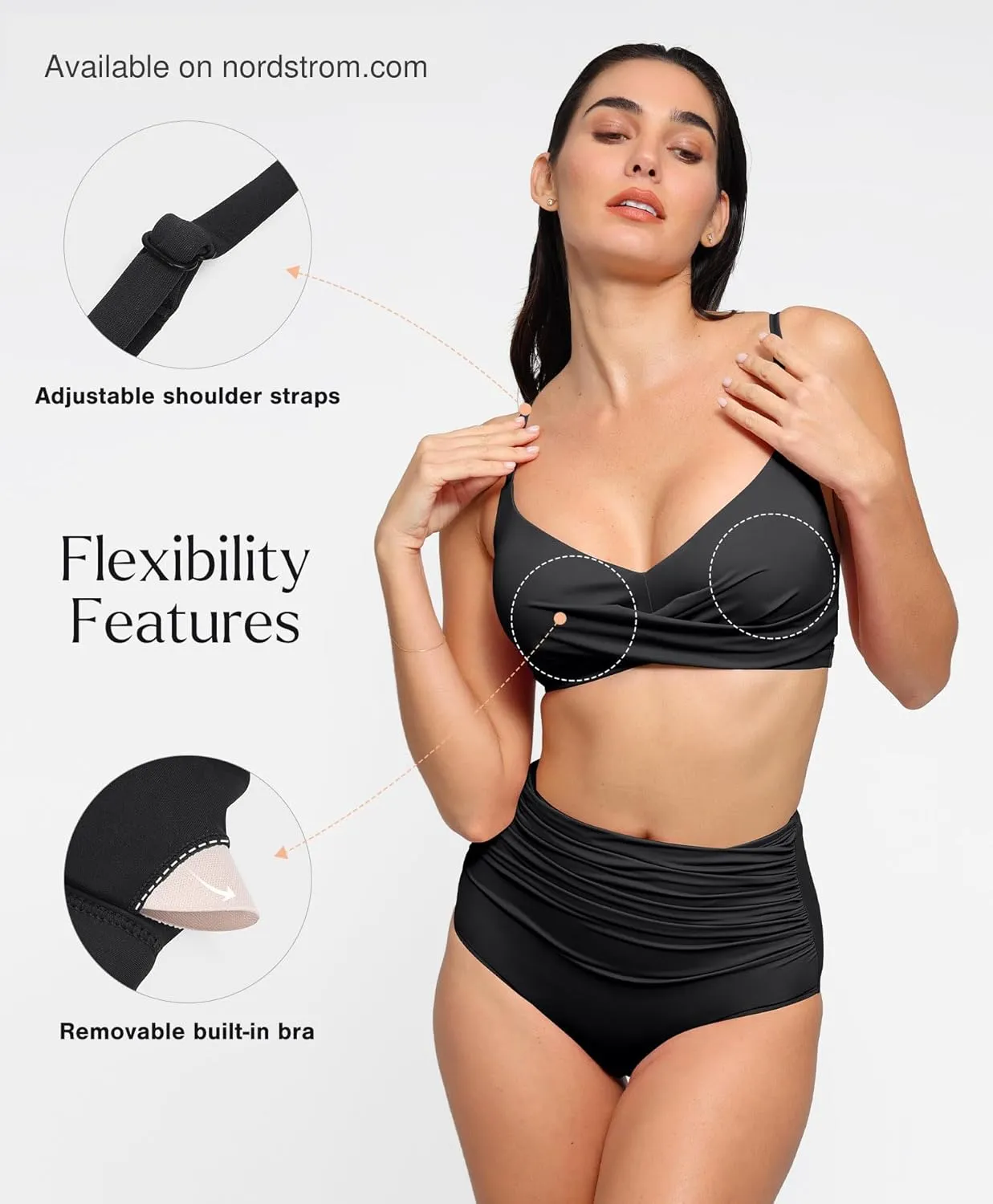 Popilush Bikini Top for Women - Twist Front V Neck Push Up Padded Swim Top with Adjustable Straps - Bathing Suit Top