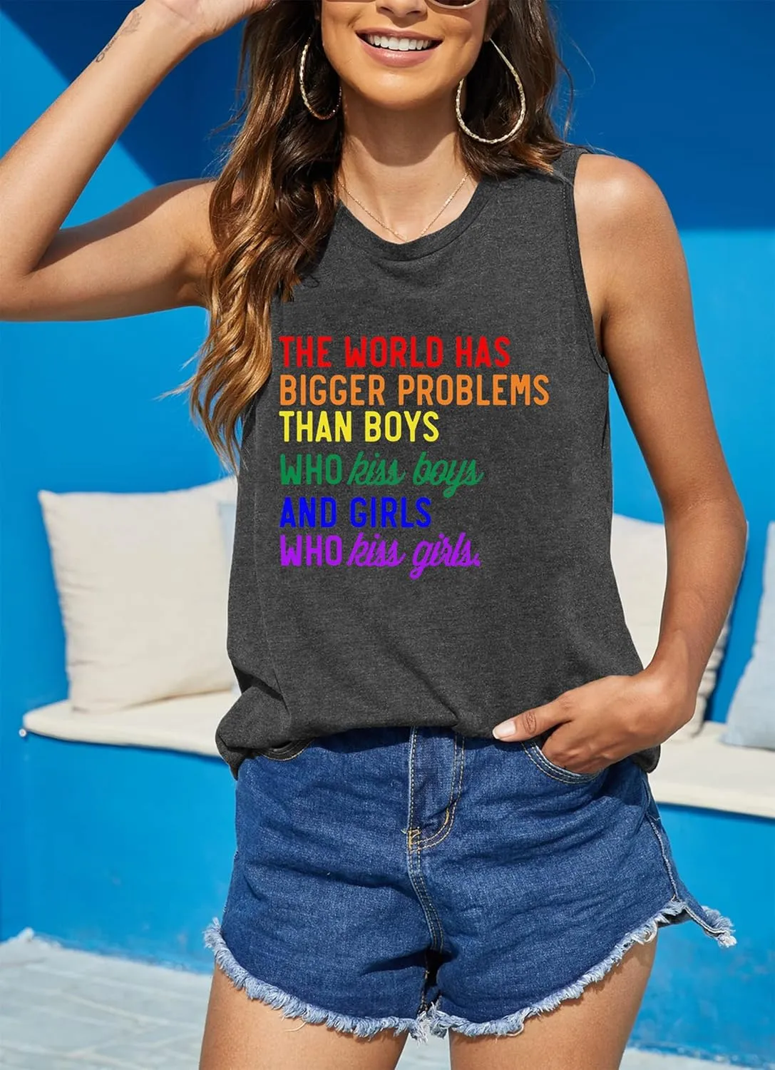 Pride Tank Top for Women Pride Shirts LGBT Equality Letter Print T Shirt Gay Outfits Ally Sleeveless Tee Top