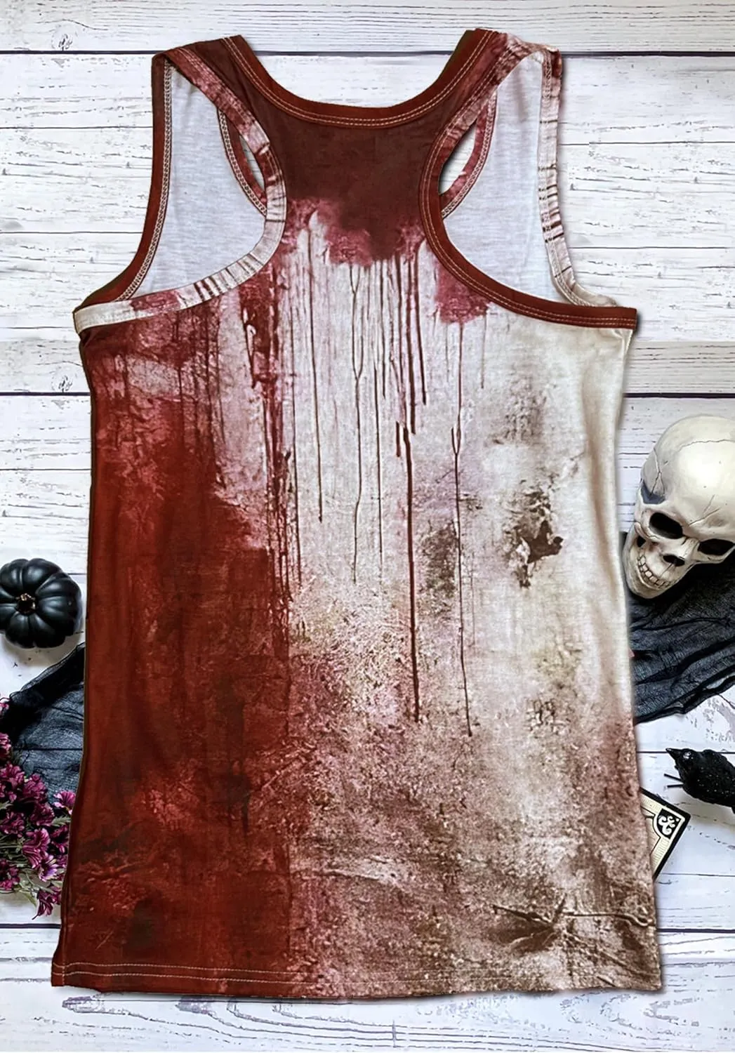 Problem Solved Halloween Tank Tops for Women Bloody Splatter Graphic Shirts Halloween Casual Racerback Tops