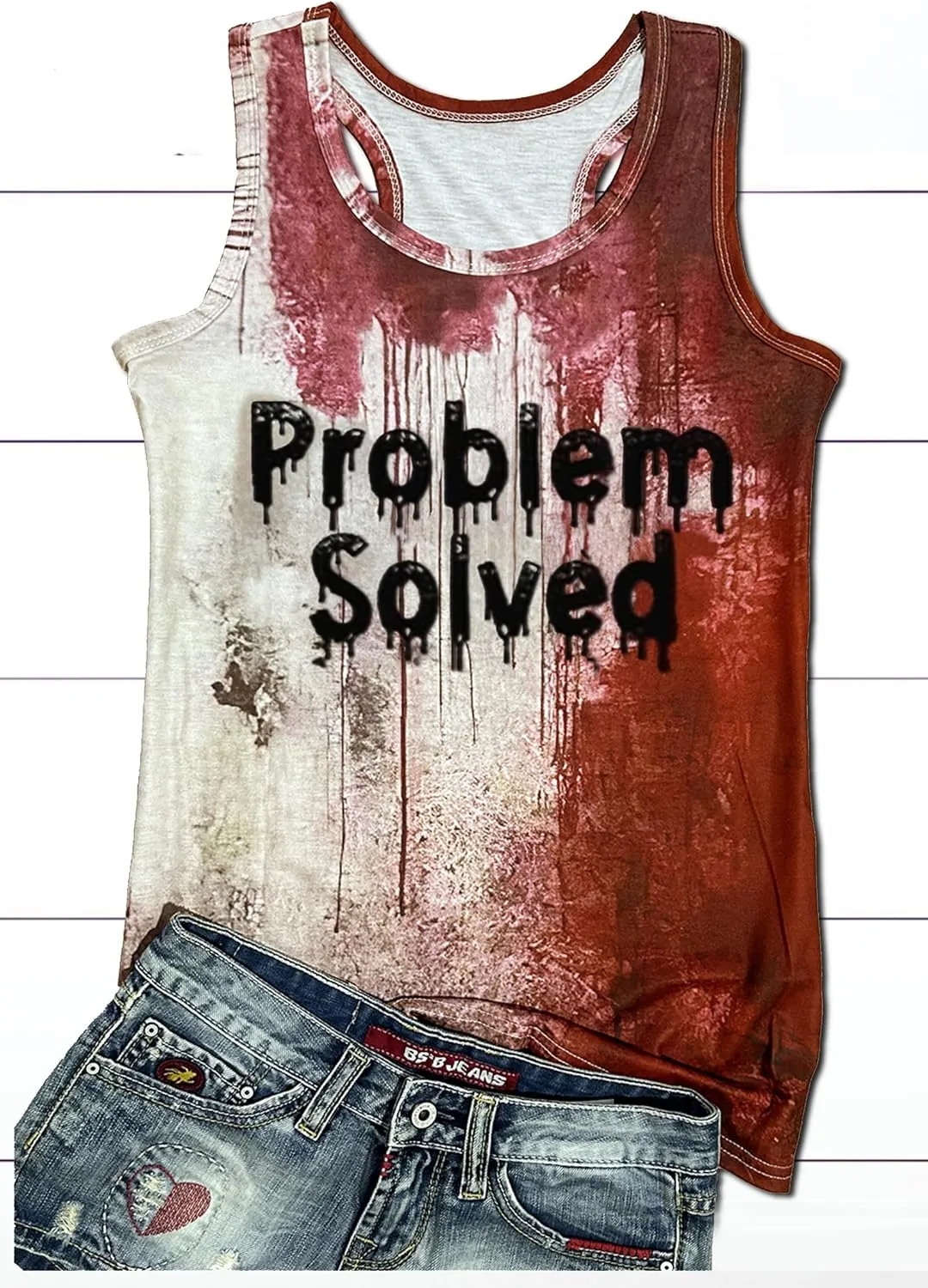 Problem Solved Halloween Tank Tops for Women Bloody Splatter Graphic Shirts Halloween Casual Racerback Tops