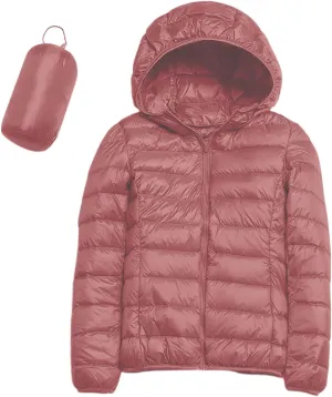 Puffer Jacket Womens Hooded Solid Color Casual Down Coat Winter 2023 Outwear Warm Down Jacket Lightweight Outerwear