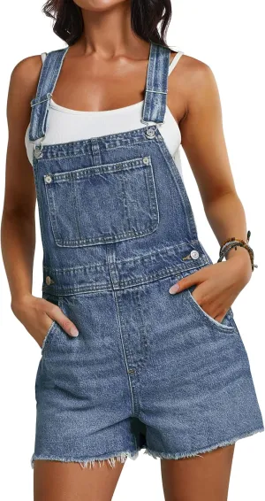 Qazel Vorrlon Denim Overall Shorts for Women Casual Summer Adjustable Strap Rompers with Pockets Bib Jeans Shortalls
