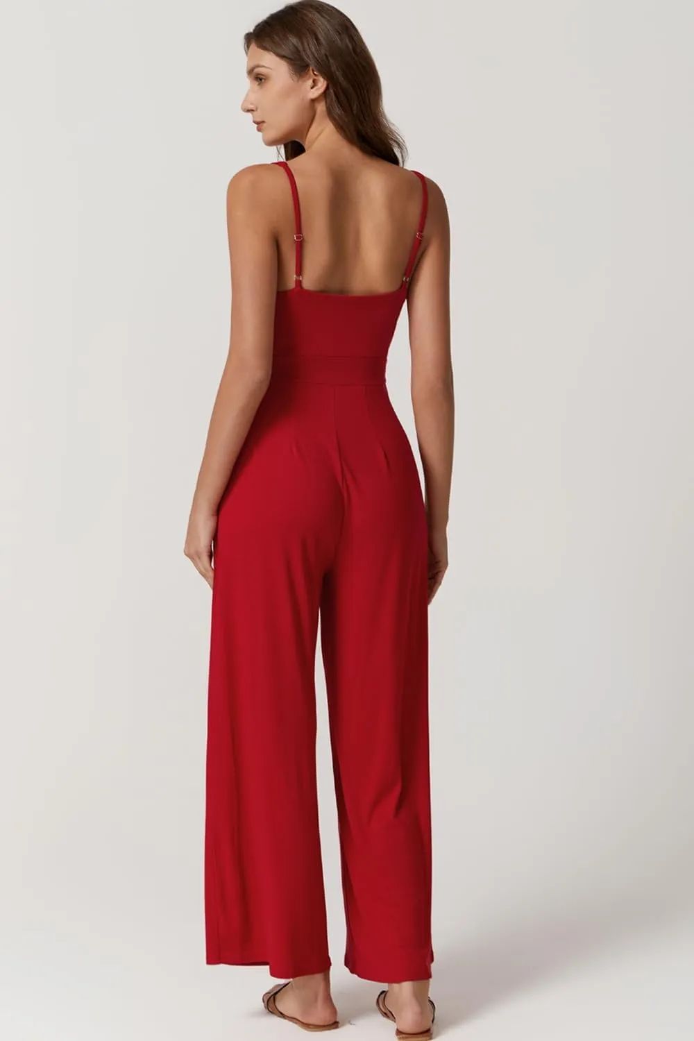 QINSEN Womens Casual Loose Overalls Jumpsuit Square Neck One Piece Sleeveless Wide Leg Rompers Outfits