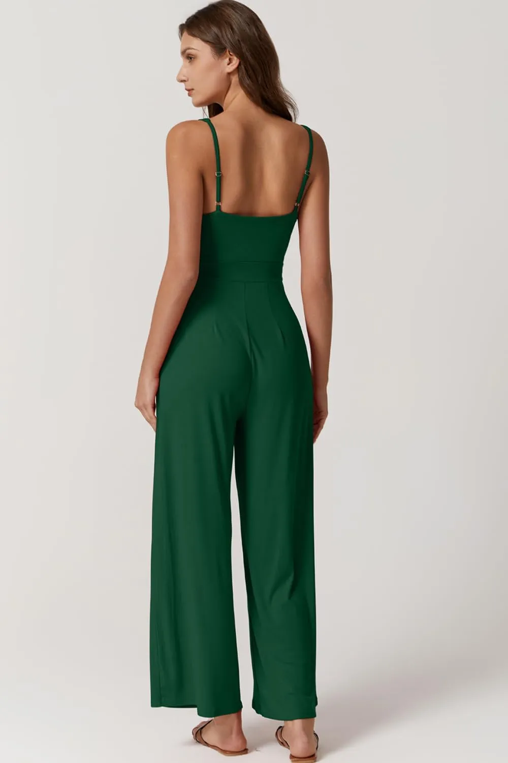 QINSEN Womens Casual Loose Overalls Jumpsuit Square Neck One Piece Sleeveless Wide Leg Rompers Outfits