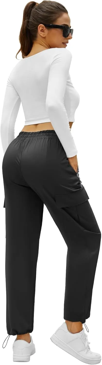 Quick Dry Cargo Pants Lightweight Tactical Hiking Pants with 6 Pockets for Women, Elastic Waist and Water-Resistant