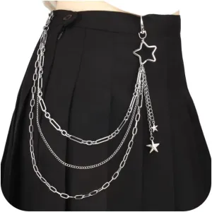 QWALIT Y2K Star Pants Chain for Men Jean Chains for Women Pocket Chain for Pants Biker Hip Punk Chains Y2K Jewelry for Women Accessory Silver Trendy Fashion for Music Festival Concert Cosplay