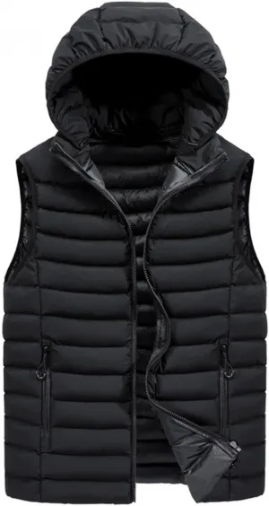 QWENTMTNTY Men's Lightweight Outerwear Vests Big and Tall Cotton Padded Winter Thick Hoodie Jackets Sleeveless Zipper Pockets Coats