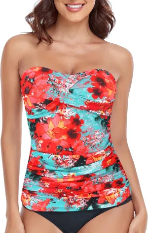 RELLECIGA Women's Ruched Tankini Top