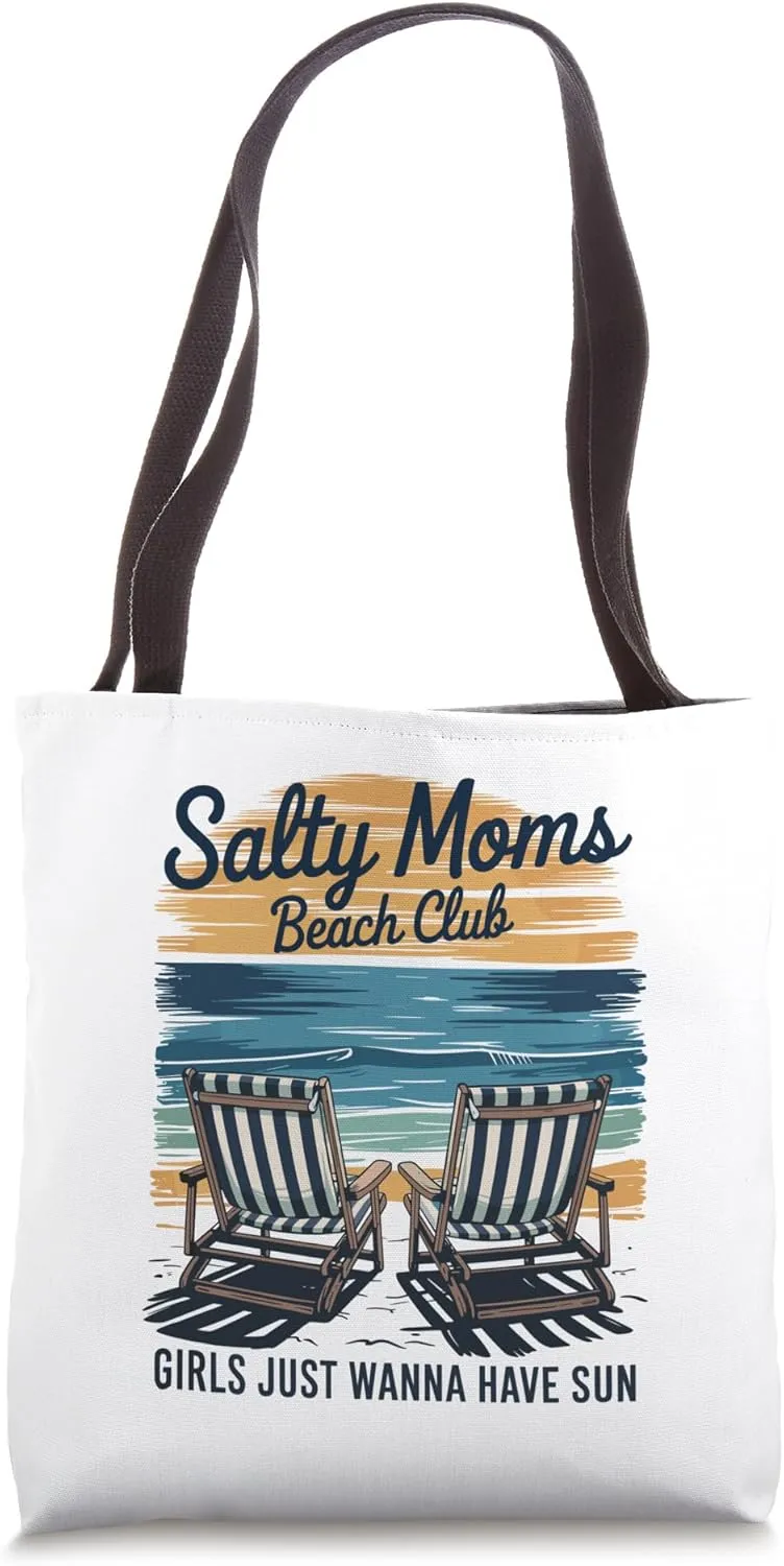 Retro Salty Moms Beach Club Funny Mothers Summer Vibes Tote Bag