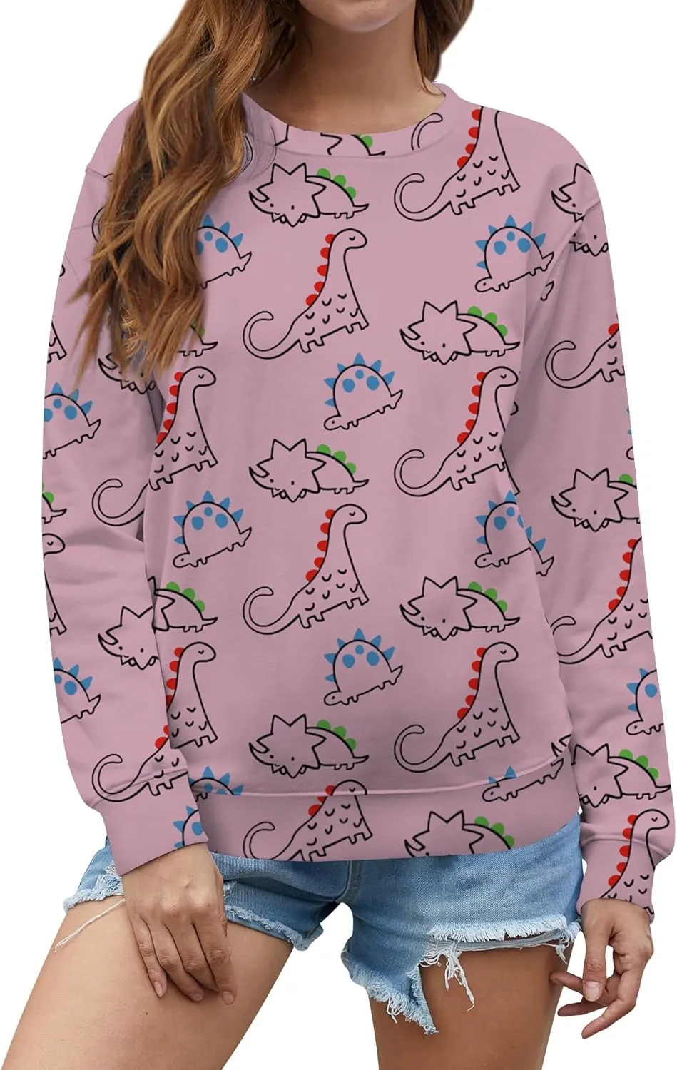RMCMS Dinosaur Sweatershirt Women Cute Mama Dino Shirts for Adult Loose Casual Dinosaur Graphic Pullover Shirt