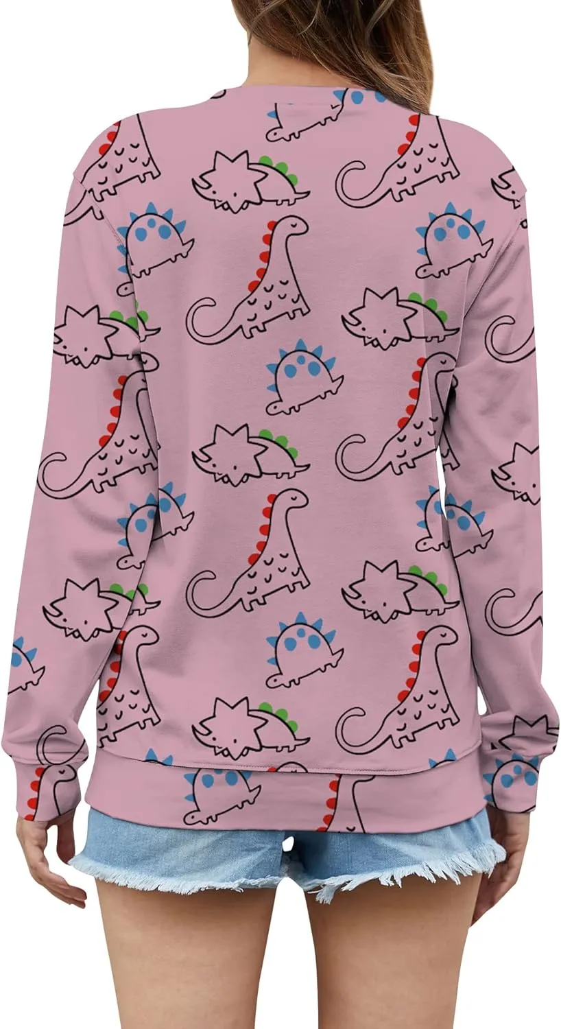 RMCMS Dinosaur Sweatershirt Women Cute Mama Dino Shirts for Adult Loose Casual Dinosaur Graphic Pullover Shirt