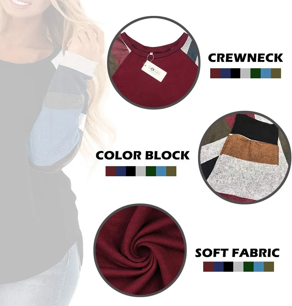 ROSRISS Womens Plus Size Long Sleeve Tunic Crewneck Colorblock Striped Tee Shirt