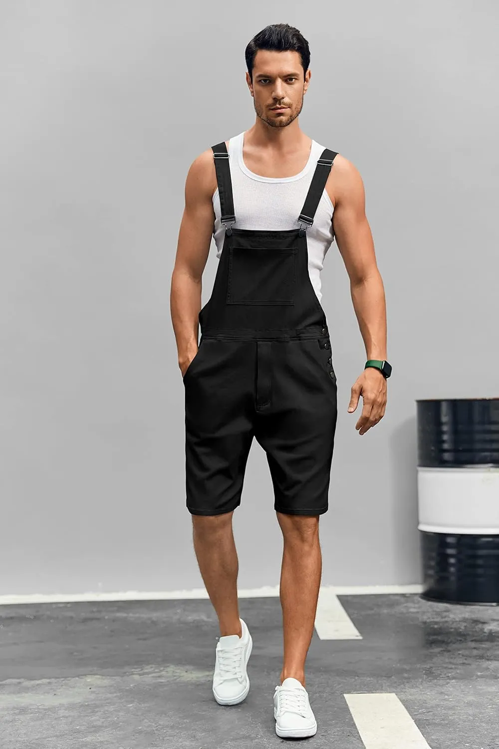 Runcati Mens Casual Bib Overall Shorts Lightweight Cotton Loose Fit Denim Jumpersuit Walkshort Pockets Rompers