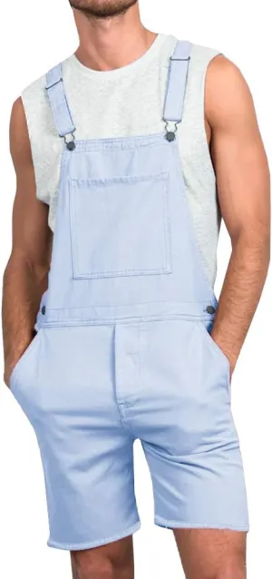 Runcati Mens Casual Bib Overall Shorts Lightweight Cotton Loose Fit Denim Jumpersuit Walkshort Pockets Rompers