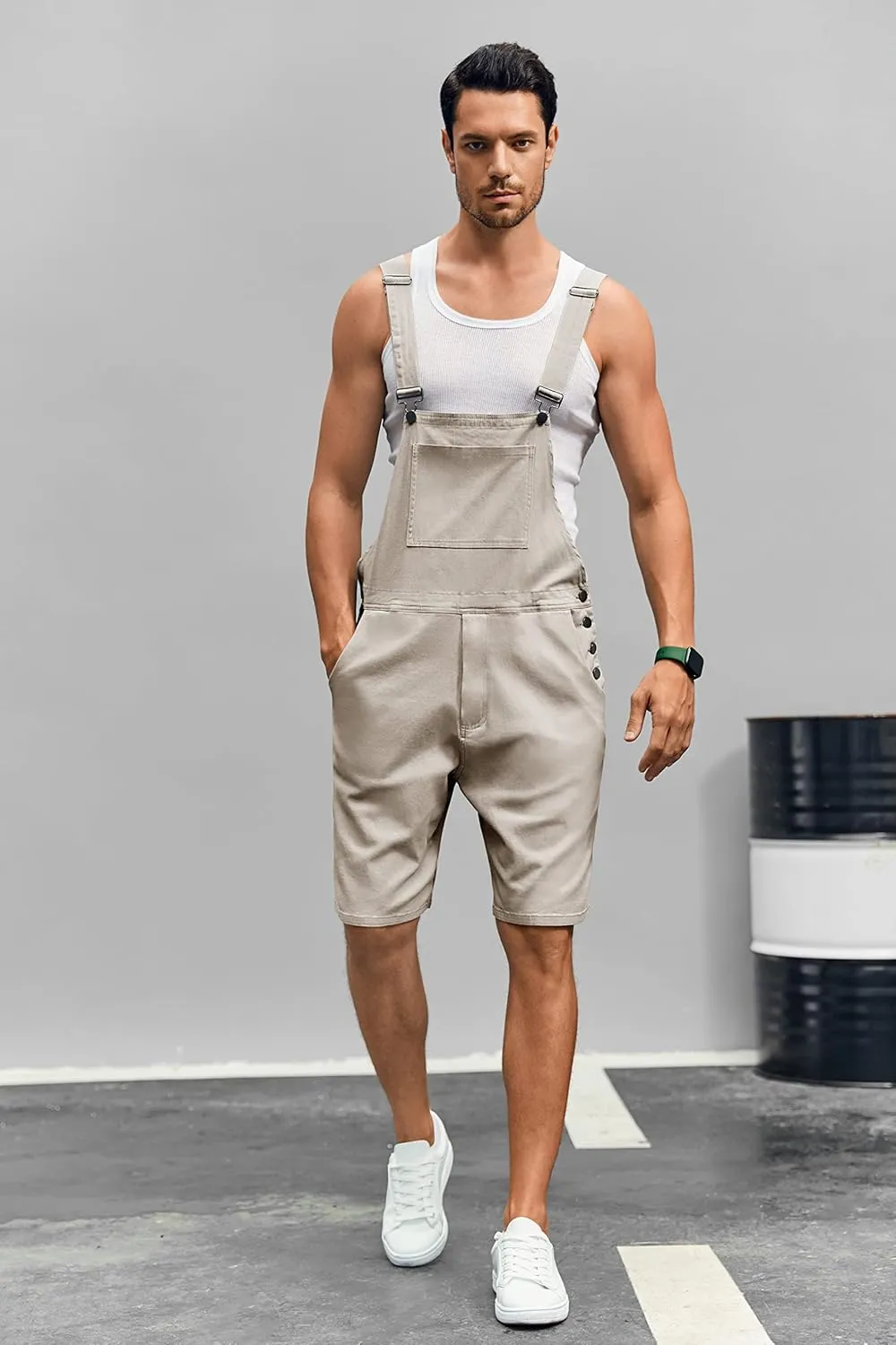 Runcati Mens Casual Bib Overall Shorts Lightweight Cotton Loose Fit Denim Jumpersuit Walkshort Pockets Rompers