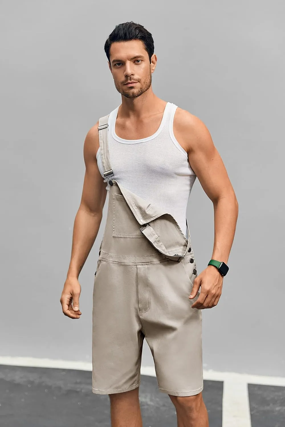 Runcati Mens Casual Bib Overall Shorts Lightweight Cotton Loose Fit Denim Jumpersuit Walkshort Pockets Rompers