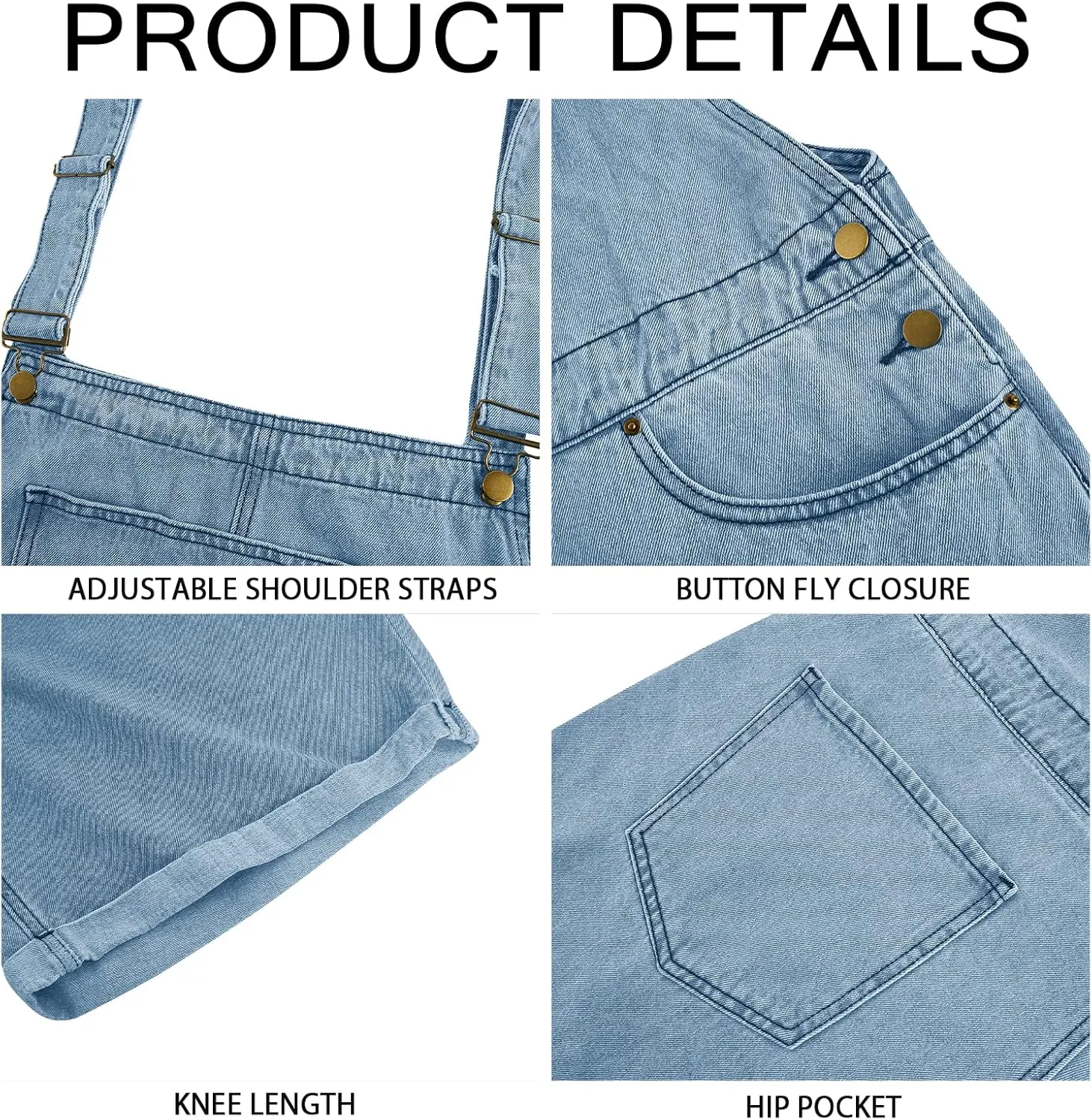 Runcati Mens Denim Shorts Bib Overall Jean Romper Casual Loose Fit Walkshort Button Pockets Summer Jumpersuit