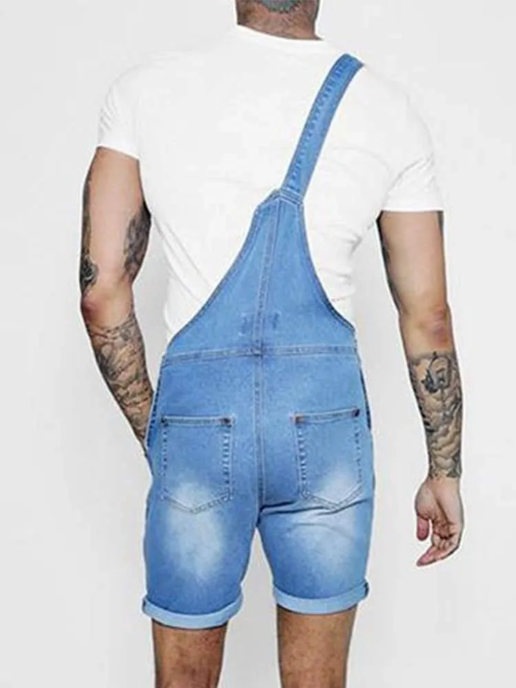 Runcati Mens Denim Shorts Bib Overall Jean Romper Casual Loose Fit Walkshort Button Pockets Summer Jumpersuit