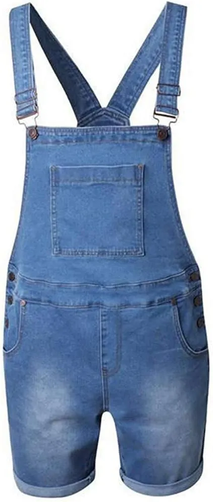 Runcati Mens Denim Shorts Bib Overall Jean Romper Casual Loose Fit Walkshort Button Pockets Summer Jumpersuit
