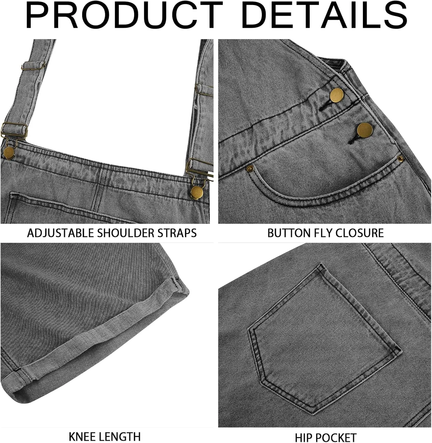 Runcati Mens Denim Shorts Bib Overall Jean Romper Casual Loose Fit Walkshort Button Pockets Summer Jumpersuit