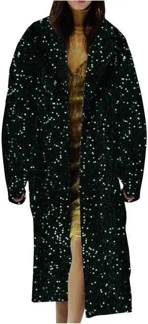 Sequin Jacket for Women Sparkly Trench Coat Party Casual Shiny Cardigan Long Sleeve Open Front Glitter Blazer