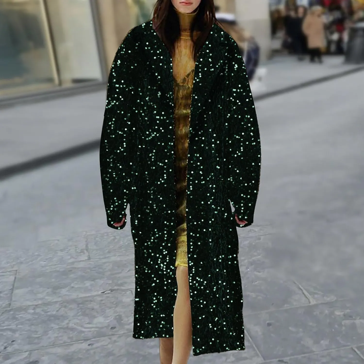 Sequin Jacket for Women Sparkly Trench Coat Party Casual Shiny Cardigan Long Sleeve Open Front Glitter Blazer