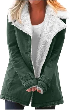 Sherpa Jacket Women Fleece Coat Oversized Solid Color Lapel Velvet Jacket Button Down Winter Fuzzy Outwear Coat
