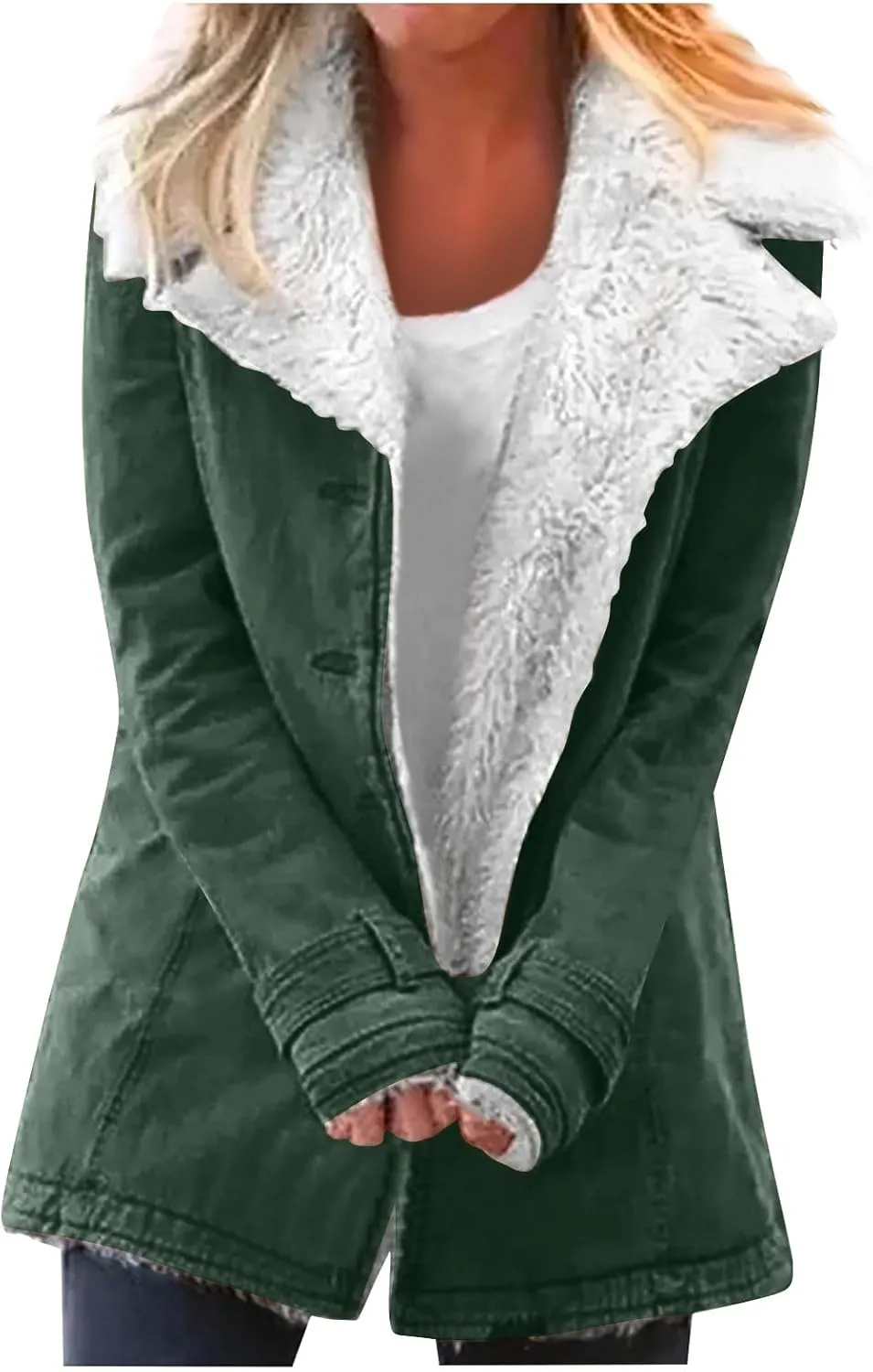 Sherpa Jacket Women Fleece Coat Oversized Solid Color Lapel Velvet Jacket Button Down Winter Fuzzy Outwear Coat