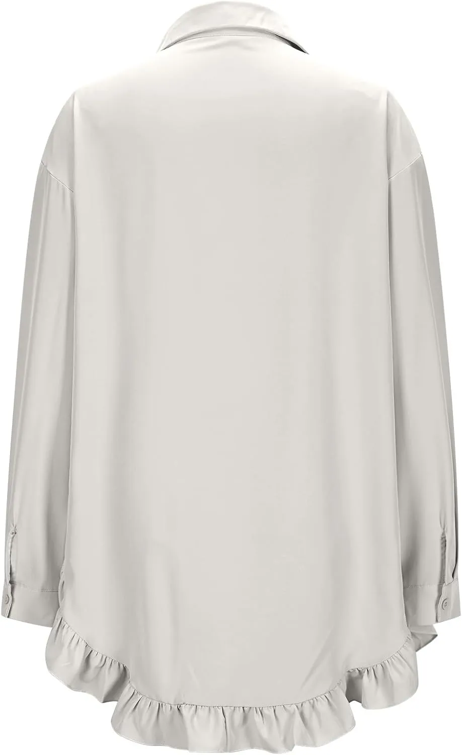 Shirt for Women Ruffle Hem Oversized Button Down Baggy Long Sleeve Lapel Tunic Tops Dressy Business Casual Blouses
