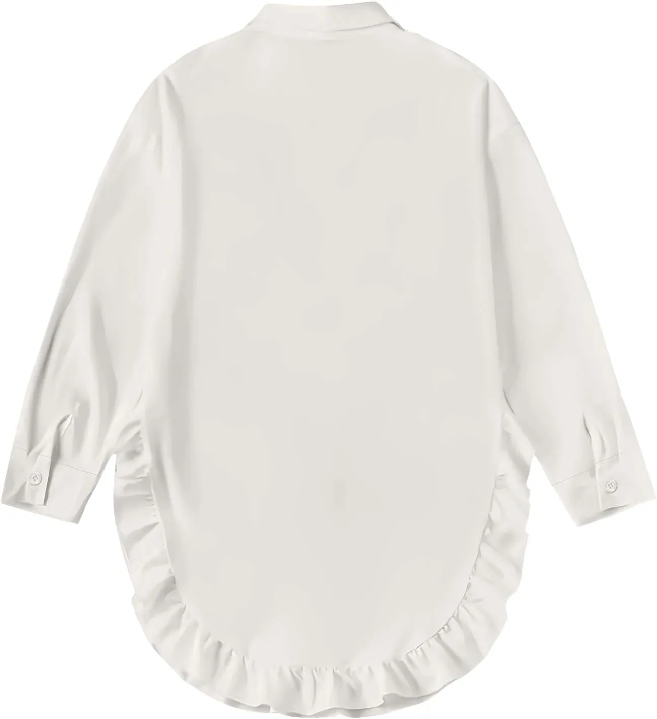 Shirt for Women Ruffle Hem Oversized Button Down Baggy Long Sleeve Lapel Tunic Tops Dressy Business Casual Blouses