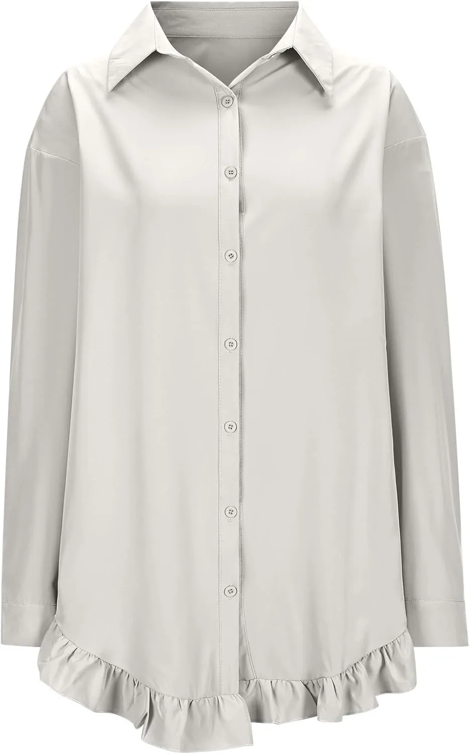 Shirt for Women Ruffle Hem Oversized Button Down Baggy Long Sleeve Lapel Tunic Tops Dressy Business Casual Blouses