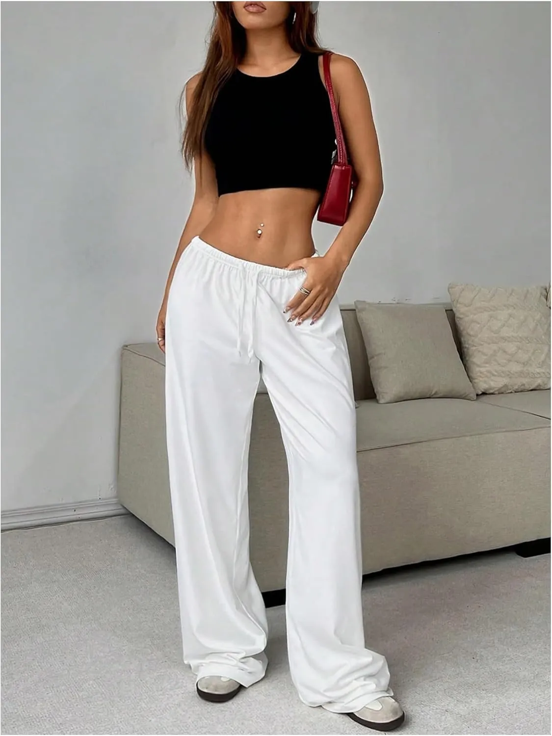 SOLY HUX Women's Wide Leg Sweatpants Drawstring Baggy Trousers High Waisted Loose Casual Jogger Pants
