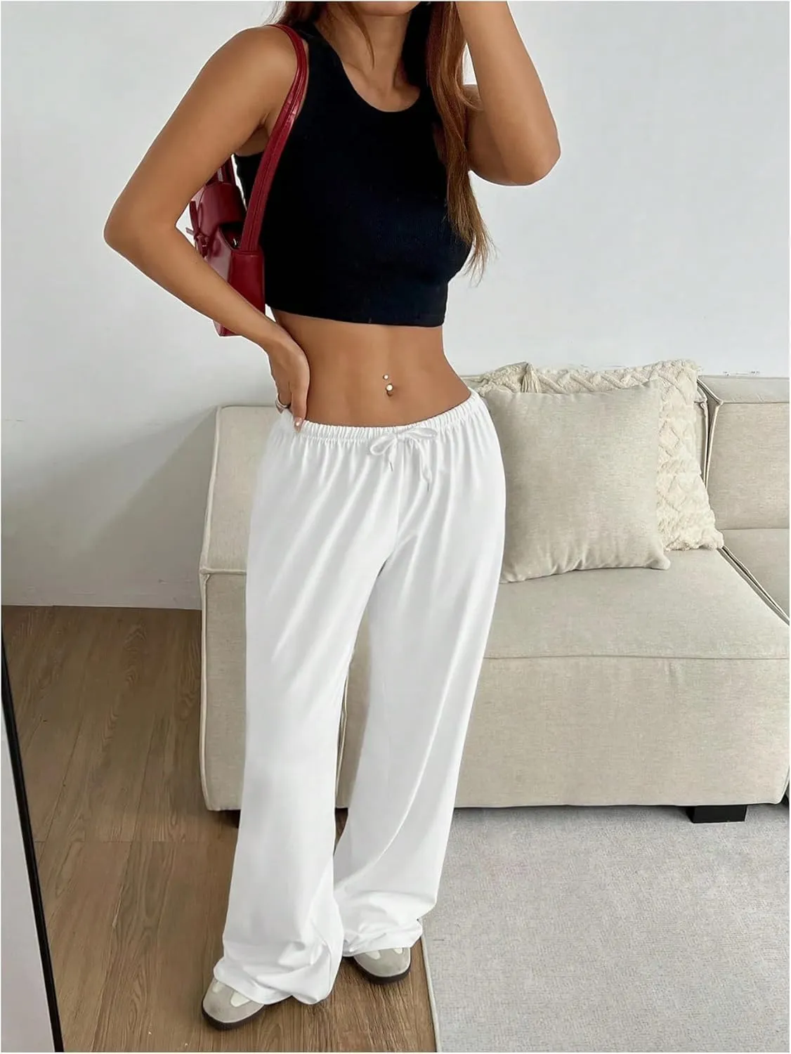 SOLY HUX Women's Wide Leg Sweatpants Drawstring Baggy Trousers High Waisted Loose Casual Jogger Pants