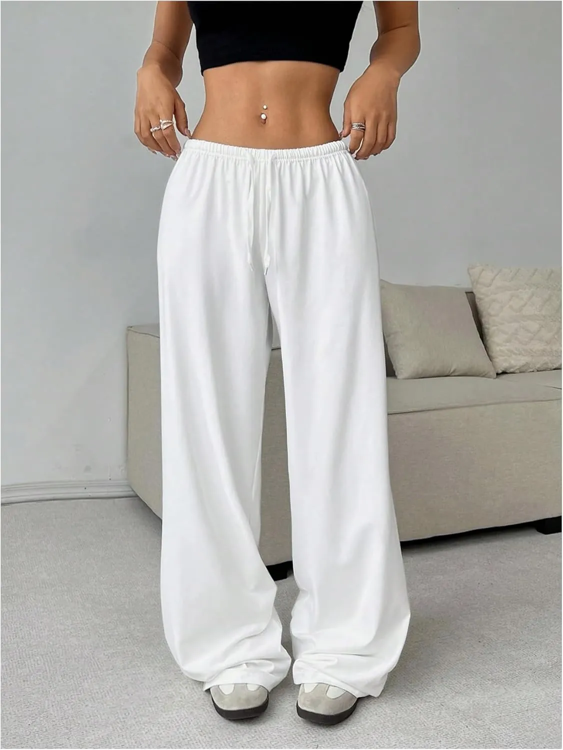 SOLY HUX Women's Wide Leg Sweatpants Drawstring Baggy Trousers High Waisted Loose Casual Jogger Pants