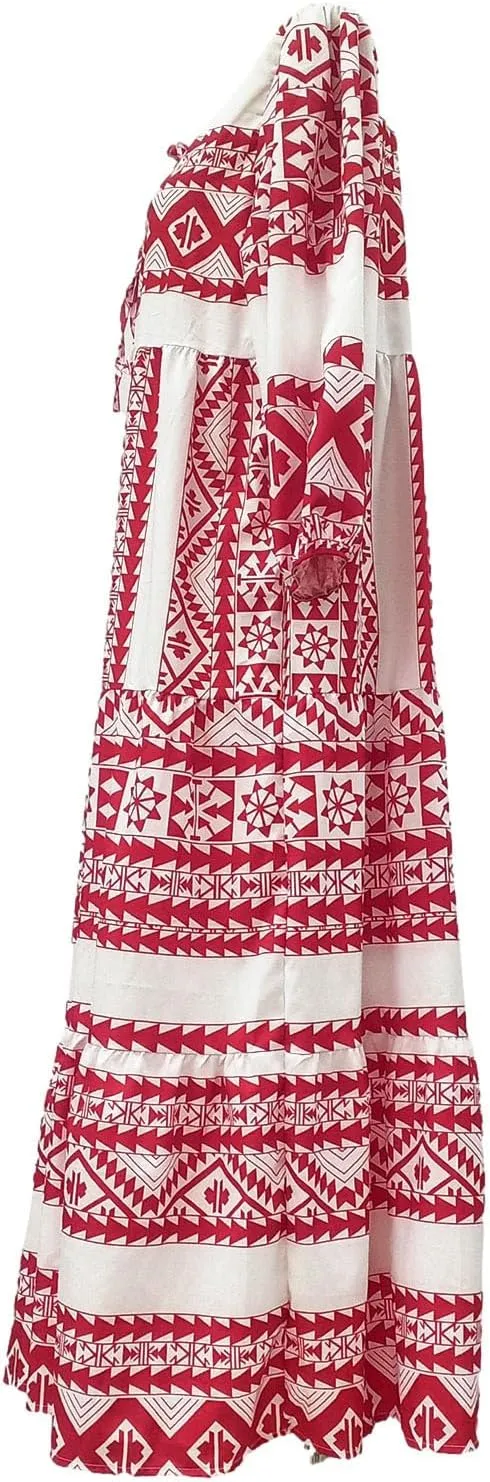 Summer Dresses for Women 2024 Vacation Printted Plus Size Puff Sleeve Dresses Loose fit v Neck Ankle Length Dresses