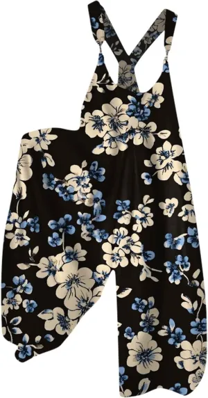 Summer Overalls for Women 2025 Casual Wide Leg Baggy Jumpsuits Spaghetti Strap Boho Floral Printed Loose Fit Rompers