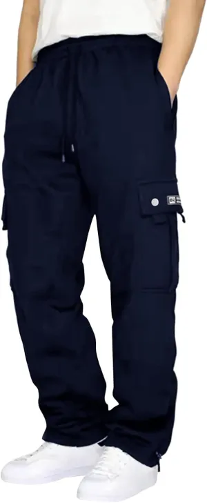Sweatpants for Men Tapered Cargo Retro Sports Elastic Waist Solid Split Utility Regular Fit Pants