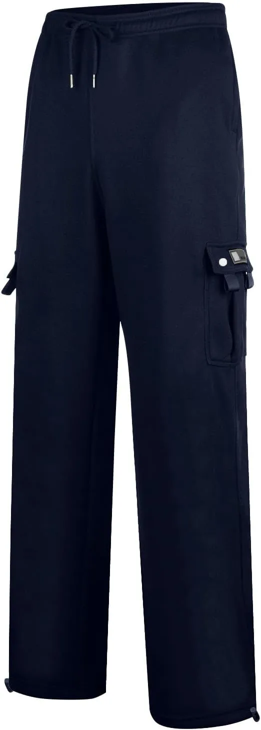 Sweatpants for Men Tapered Cargo Retro Sports Elastic Waist Solid Split Utility Regular Fit Pants
