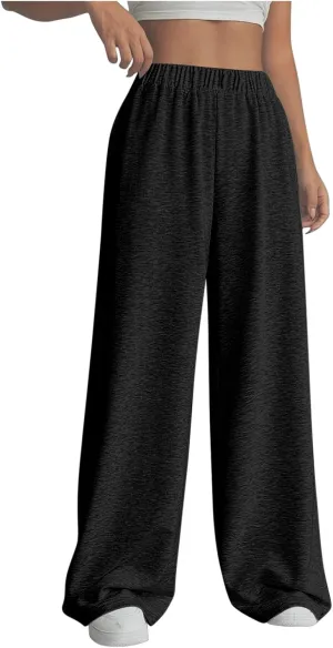 Sweatpants Women Casual Summer Elastic High Waist Lounge Pants Baggy Wide Leg Workout Trousers with Pockets