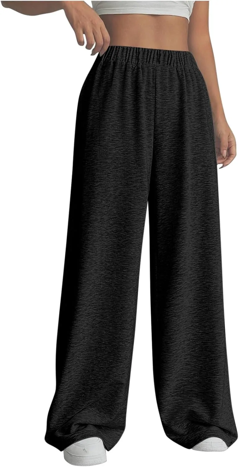 Sweatpants Women Casual Summer Elastic High Waist Lounge Pants Baggy Wide Leg Workout Trousers with Pockets