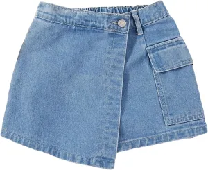 SweatyRocks Girl's Elastic High Waist Denim Skort Casual Jean Shorts with Pockets