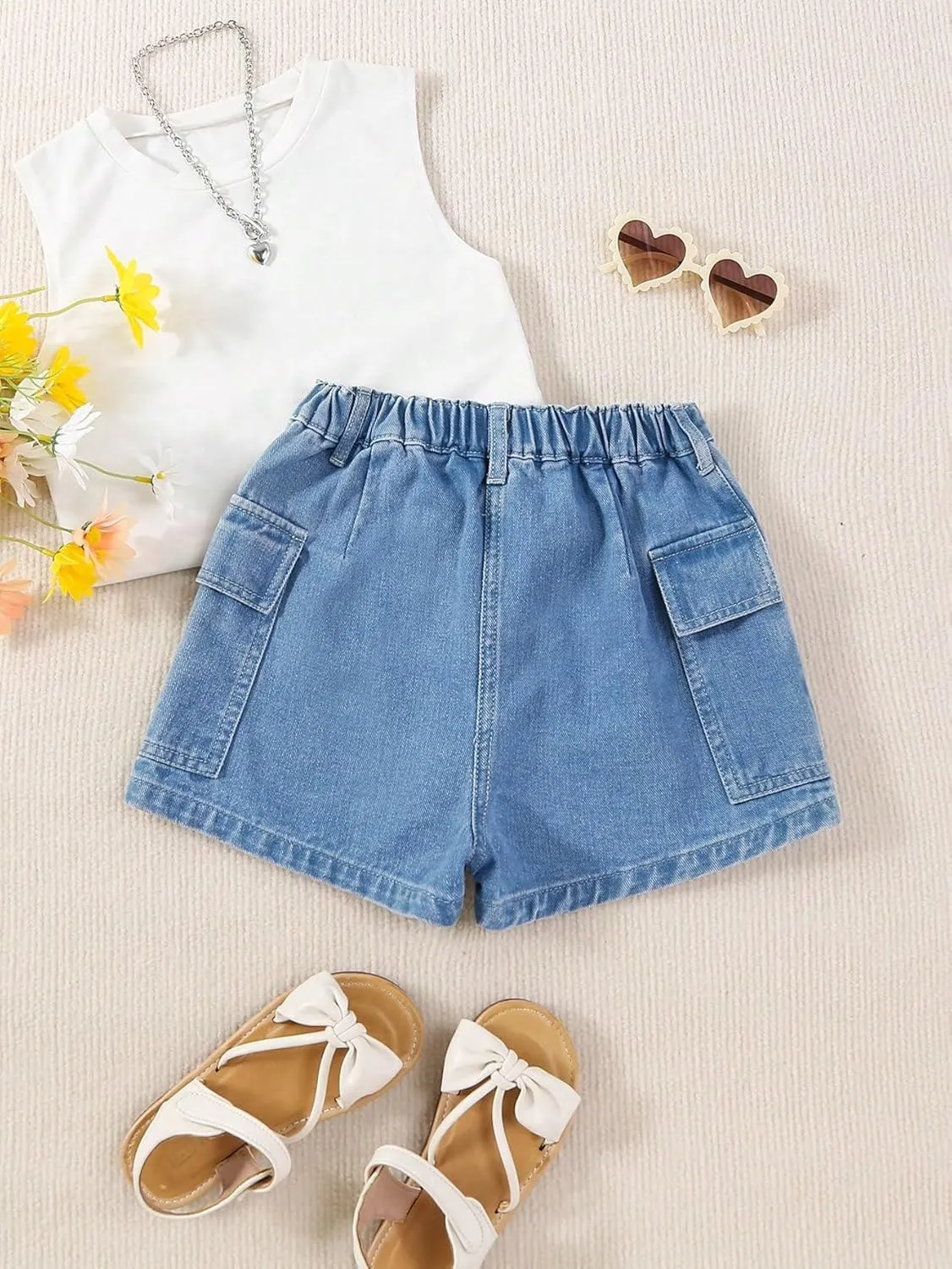 SweatyRocks Girl's Elastic High Waist Denim Skort Casual Jean Shorts with Pockets
