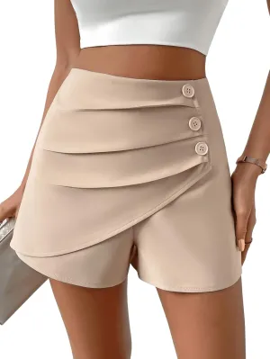 SweatyRocks Women's Casual High Waist Button Front Wrap Shorts Solid Ruched Skort Skirt