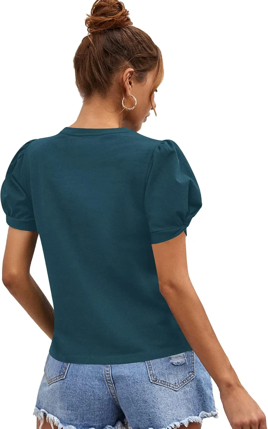 SweatyRocks Women's Summer Short Puff Sleeve Tee Top Round Neck T-Shirt